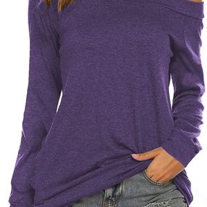 Purple Boat Neck Off Shoulder Blouse